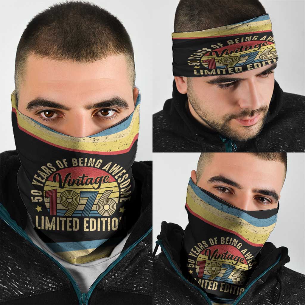 Vintage 1976 Birthday Celebration Neck Gaiter 50th Birthday for Him - Retro Distressed Stripe Pattern