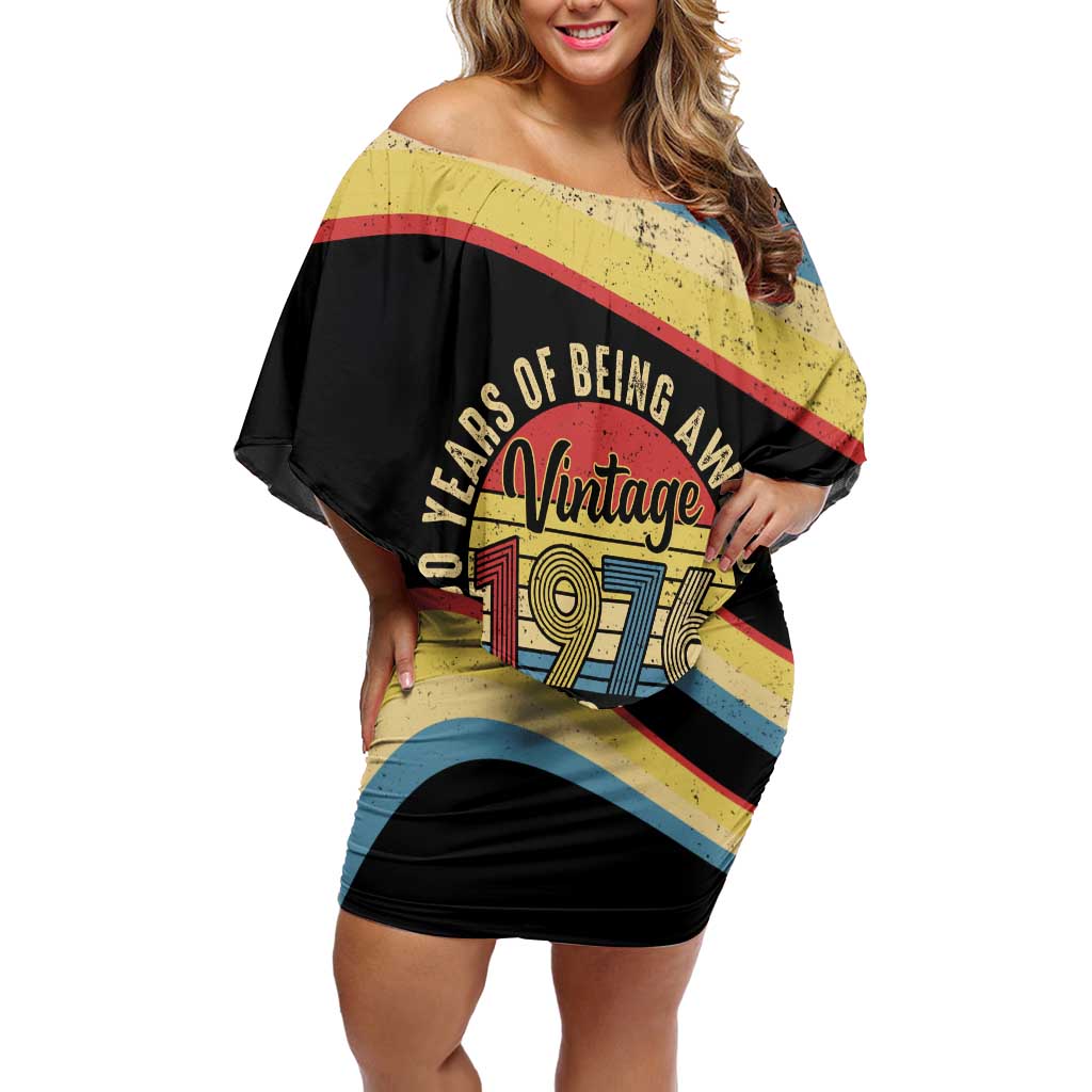 Vintage 1976 Birthday Celebration Off Shoulder Short Dress 50th Birthday for Him - Retro Distressed Stripe Pattern