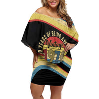Vintage 1976 Birthday Celebration Off Shoulder Short Dress 50th Birthday for Him - Retro Distressed Stripe Pattern