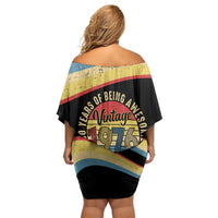 Vintage 1976 Birthday Celebration Off Shoulder Short Dress 50th Birthday for Him - Retro Distressed Stripe Pattern