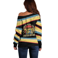 Vintage 1976 Birthday Celebration Off Shoulder Sweater 50th Birthday for Him - Retro Distressed Stripe Pattern