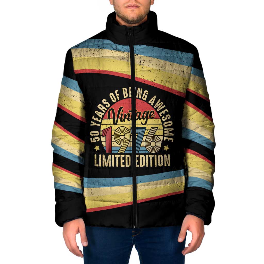 Vintage 1976 Birthday Celebration Padded Jacket 50th Birthday for Him - Retro Distressed Stripe Pattern