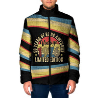 Vintage 1976 Birthday Celebration Padded Jacket 50th Birthday for Him - Retro Distressed Stripe Pattern