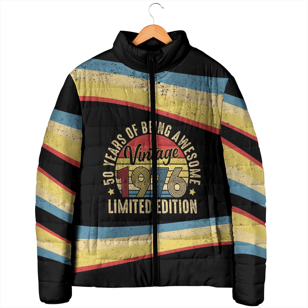 Vintage 1976 Birthday Celebration Padded Jacket 50th Birthday for Him - Retro Distressed Stripe Pattern