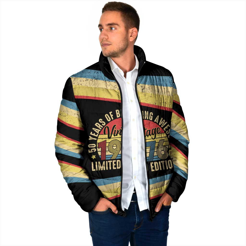 Vintage 1976 Birthday Celebration Padded Jacket 50th Birthday for Him - Retro Distressed Stripe Pattern