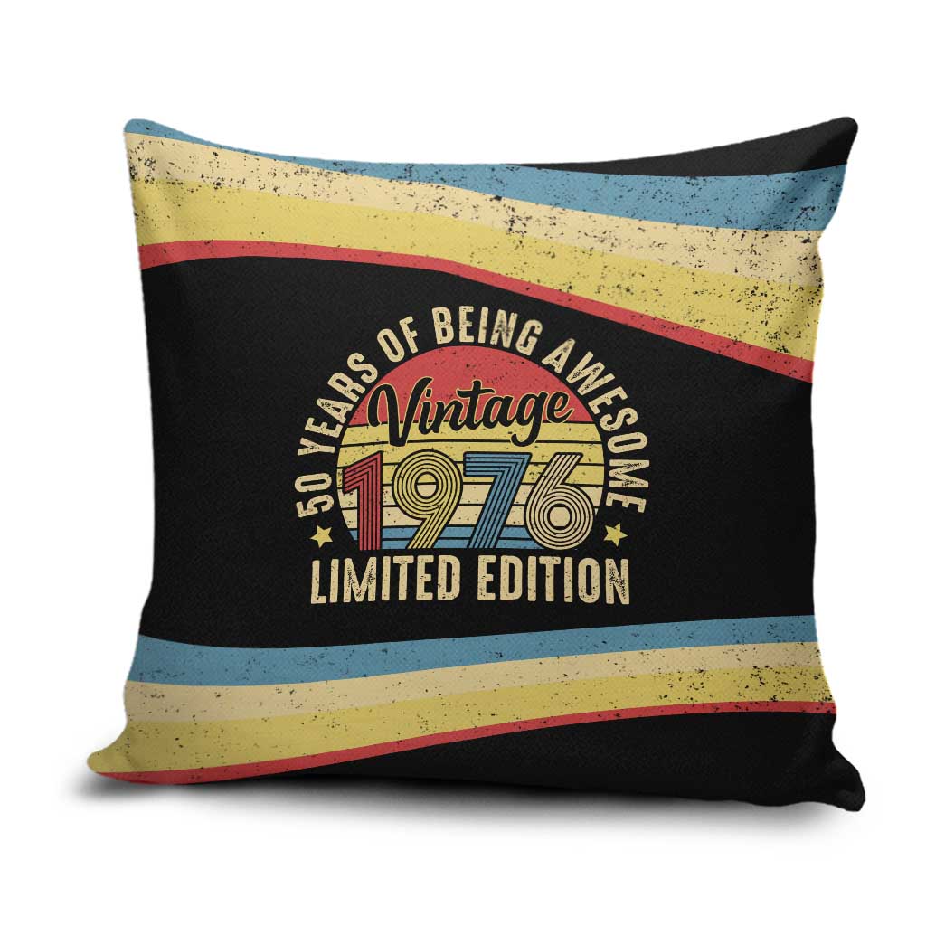 Vintage 1976 Birthday Celebration Pillow Cover 50th Birthday for Him - Retro Distressed Stripe Pattern