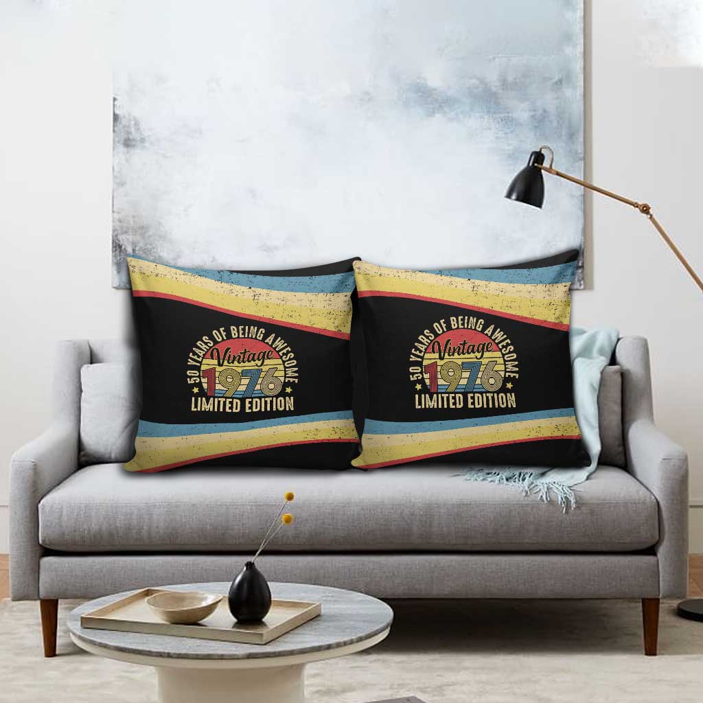 Vintage 1976 Birthday Celebration Pillow Cover 50th Birthday for Him - Retro Distressed Stripe Pattern