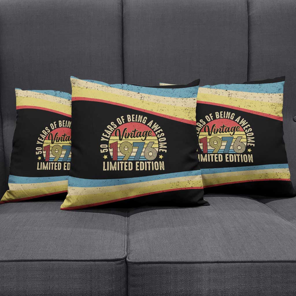 Vintage 1976 Birthday Celebration Pillow Cover 50th Birthday for Him - Retro Distressed Stripe Pattern