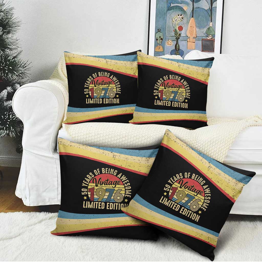Vintage 1976 Birthday Celebration Pillow Cover 50th Birthday for Him - Retro Distressed Stripe Pattern