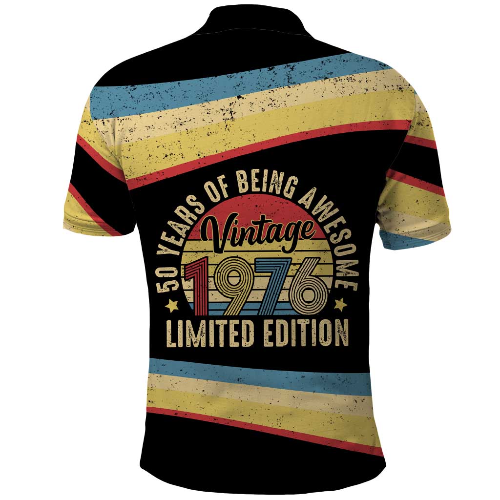 Vintage 1976 Birthday Celebration Polo Shirt 50th Birthday for Him - Retro Distressed Stripe Pattern