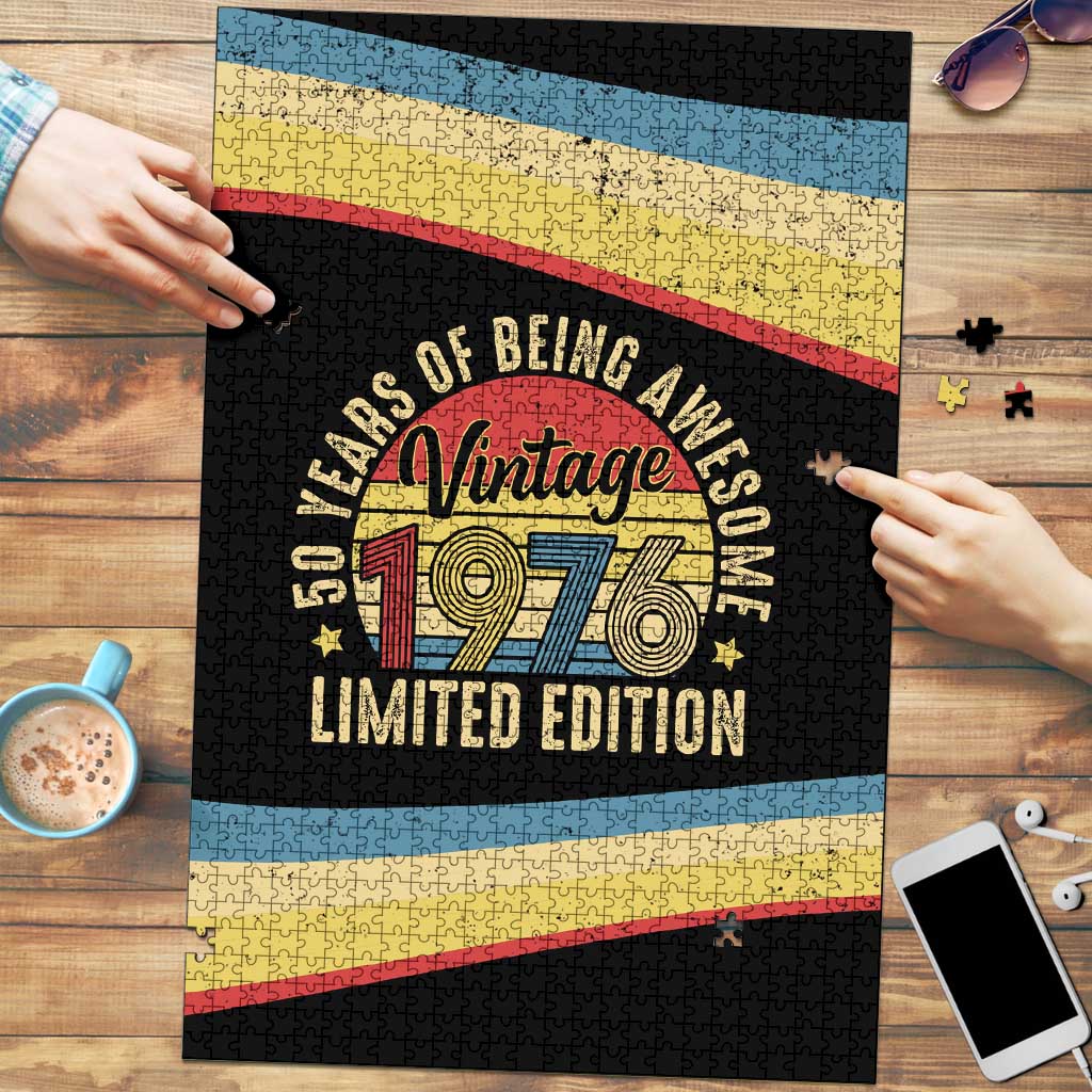 Vintage 1976 Birthday Celebration Puzzle 50th Birthday for Him - Retro Distressed Stripe Pattern