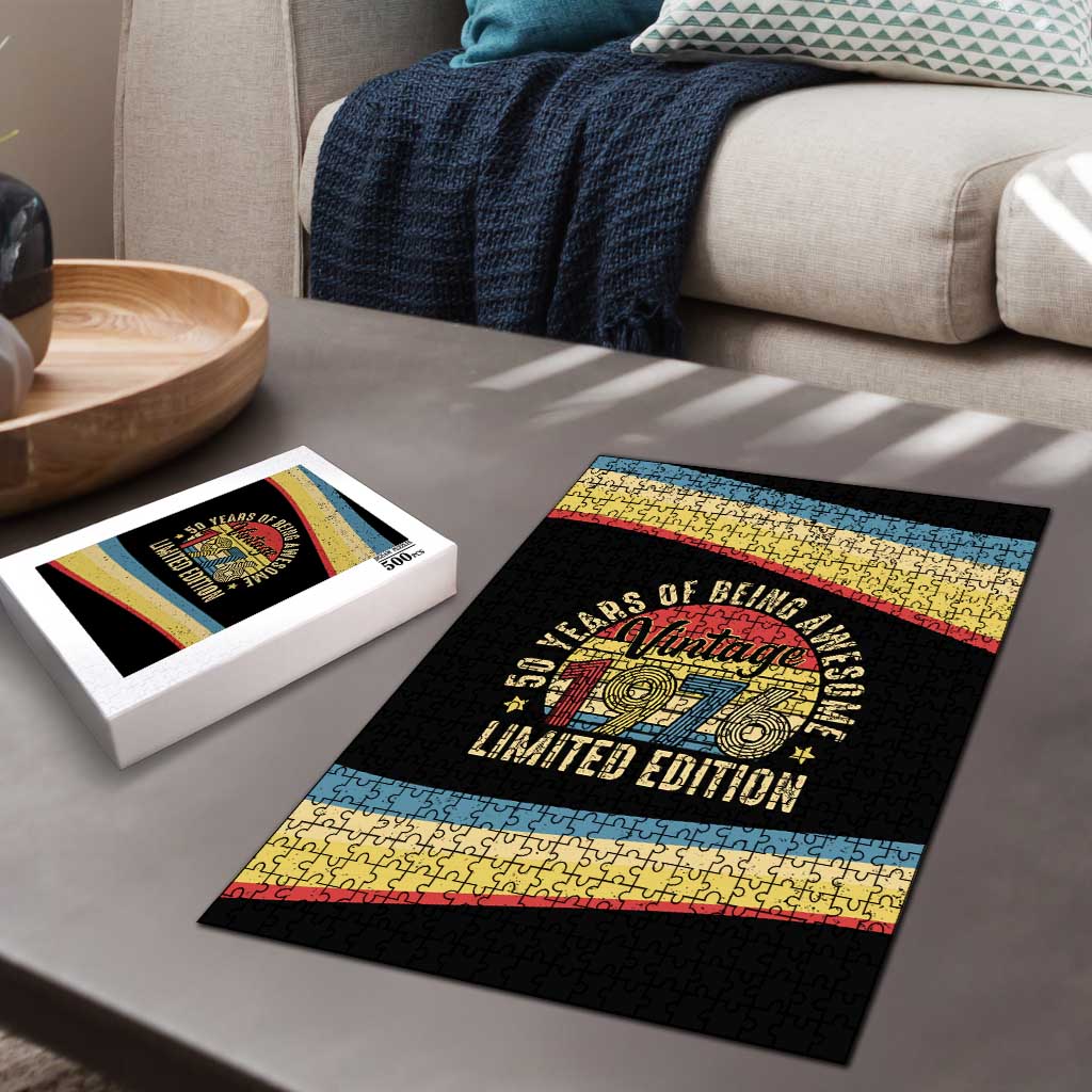 Vintage 1976 Birthday Celebration Puzzle 50th Birthday for Him - Retro Distressed Stripe Pattern
