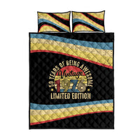 Vintage 1976 Birthday Celebration Quilt Bed Set 50th Birthday for Him - Retro Distressed Stripe Pattern
