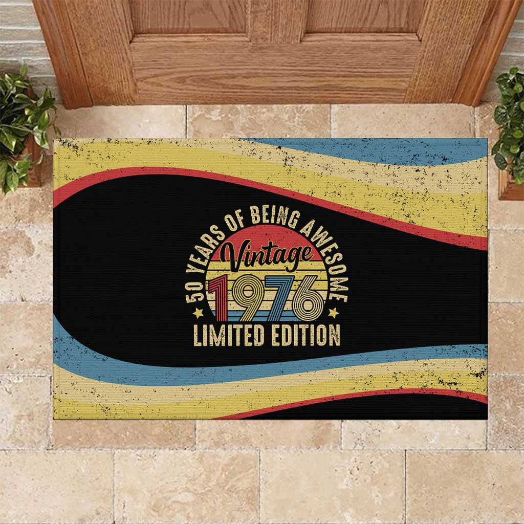 Vintage 1976 Birthday Celebration Rubber Doormat 50th Birthday for Him - Retro Distressed Stripe Pattern
