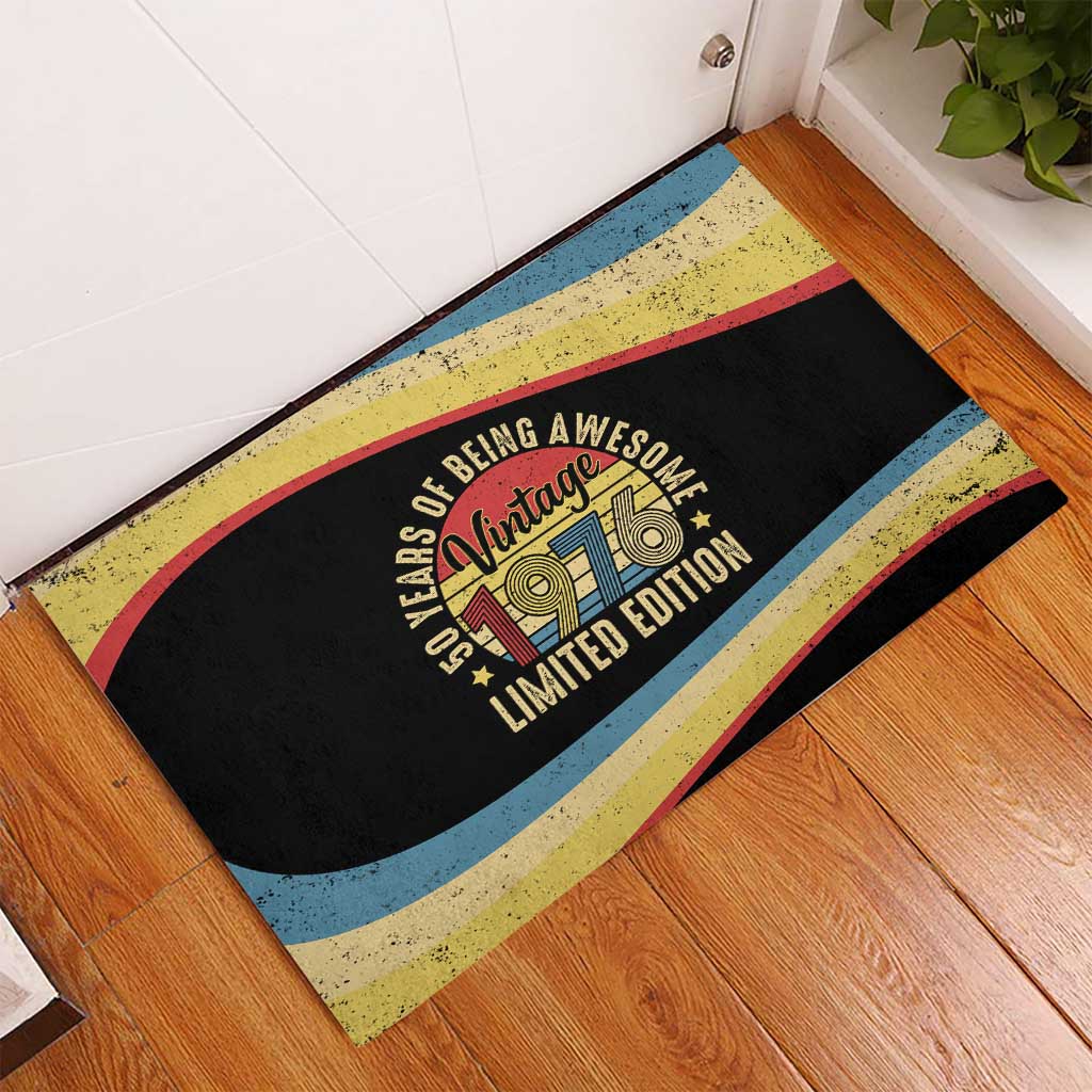 Vintage 1976 Birthday Celebration Rubber Doormat 50th Birthday for Him - Retro Distressed Stripe Pattern