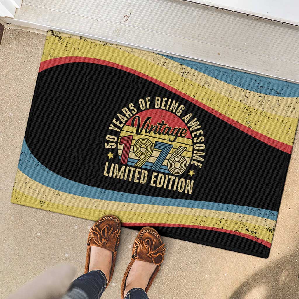 Vintage 1976 Birthday Celebration Rubber Doormat 50th Birthday for Him - Retro Distressed Stripe Pattern