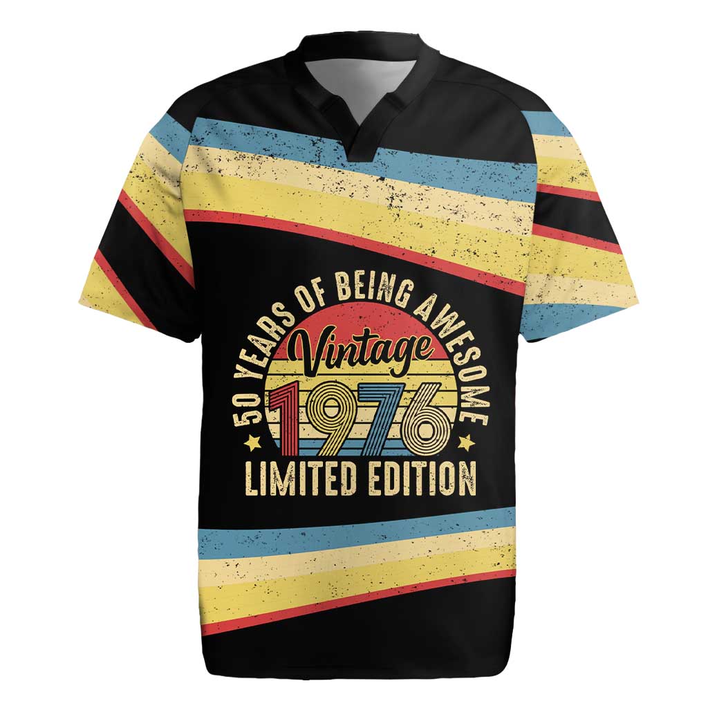 Vintage 1976 Birthday Celebration Rugby Jersey 50th Birthday for Him - Retro Distressed Stripe Pattern