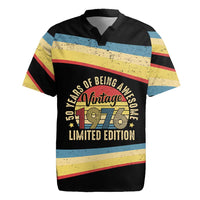 Vintage 1976 Birthday Celebration Rugby Jersey 50th Birthday for Him - Retro Distressed Stripe Pattern