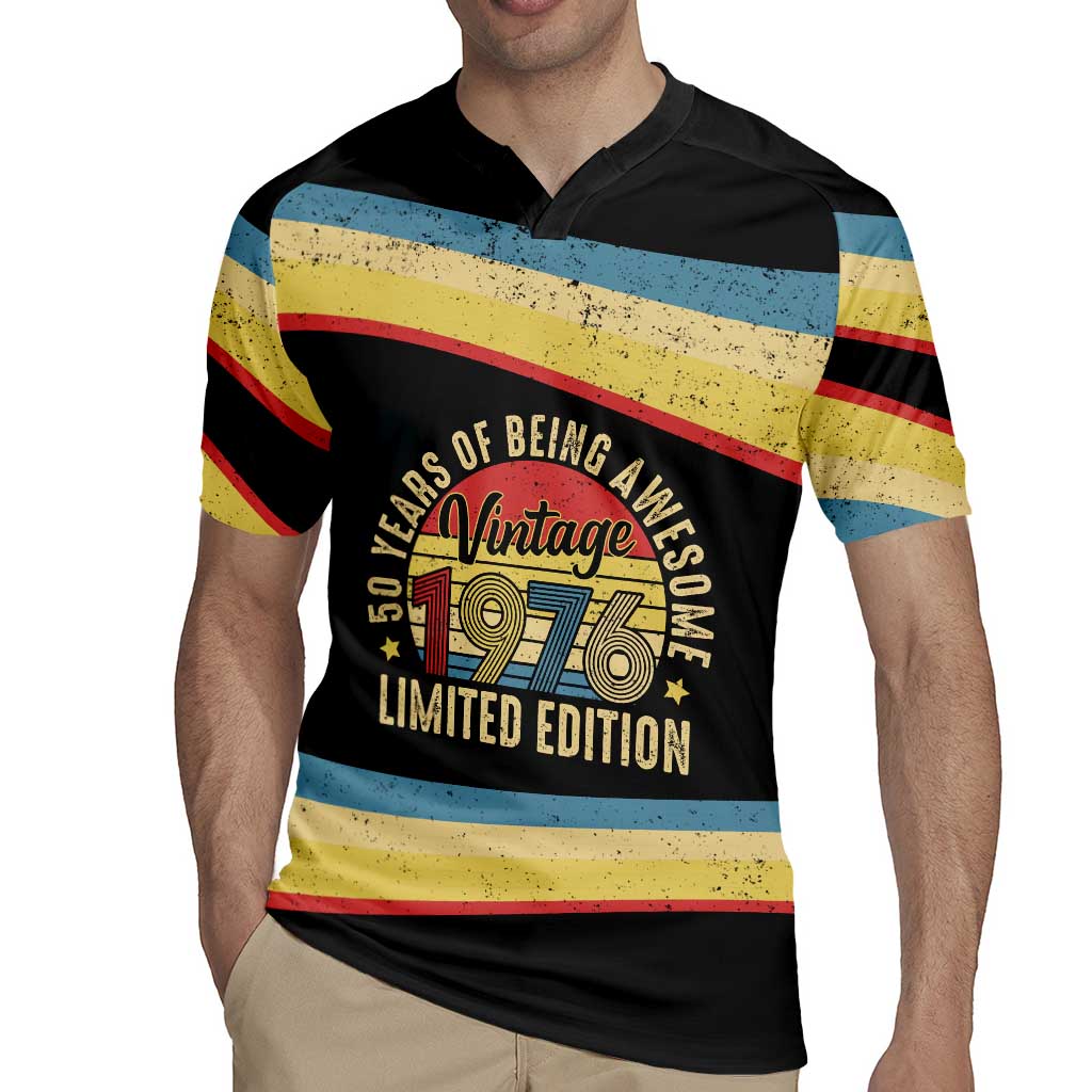 Vintage 1976 Birthday Celebration Rugby Jersey 50th Birthday for Him - Retro Distressed Stripe Pattern