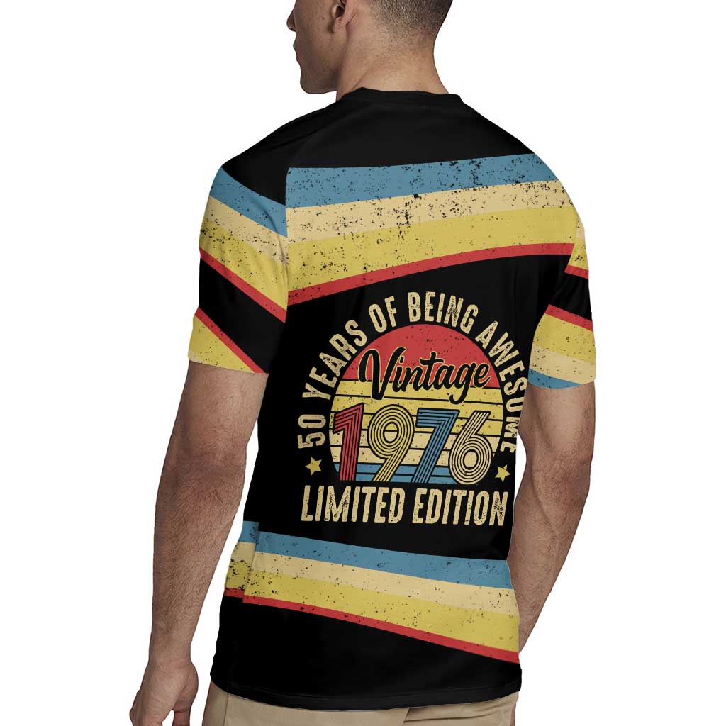 Vintage 1976 Birthday Celebration Rugby Jersey 50th Birthday for Him - Retro Distressed Stripe Pattern
