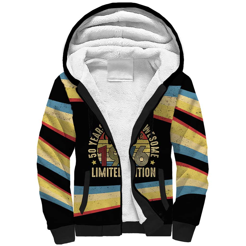 Vintage 1976 Birthday Celebration Sherpa Hoodie 50th Birthday for Him - Retro Distressed Stripe Pattern