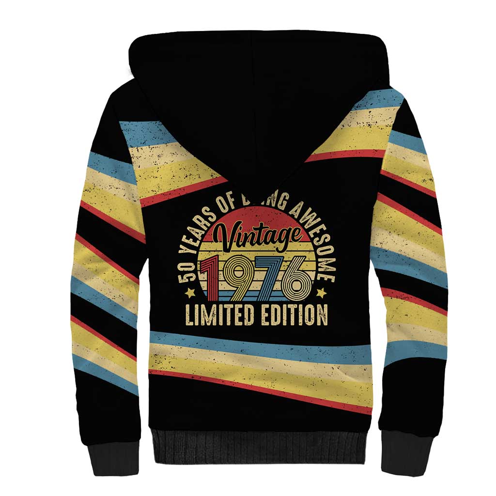 Vintage 1976 Birthday Celebration Sherpa Hoodie 50th Birthday for Him - Retro Distressed Stripe Pattern
