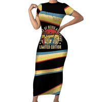 Vintage 1976 Birthday Celebration Short Sleeve Bodycon Dress 50th Birthday for Him - Retro Distressed Stripe Pattern