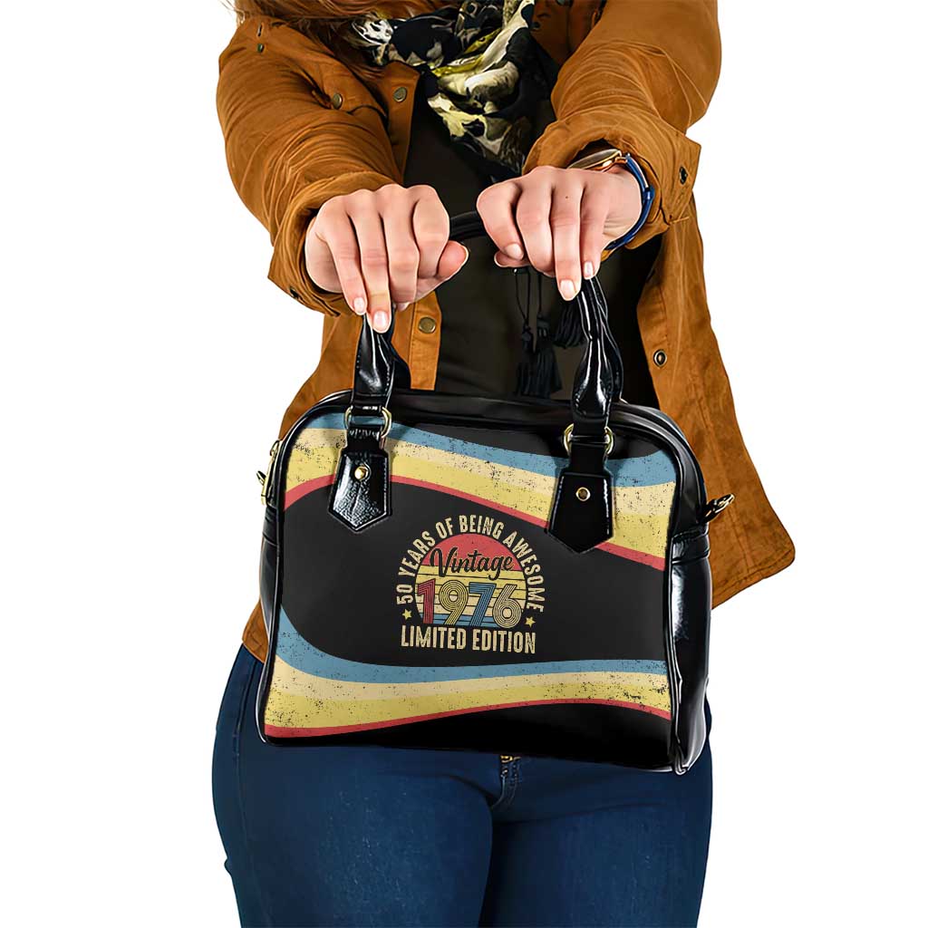 Vintage 1976 Birthday Celebration Shoulder Handbag 50th Birthday for Him - Retro Distressed Stripe Pattern