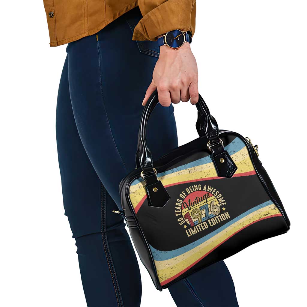 Vintage 1976 Birthday Celebration Shoulder Handbag 50th Birthday for Him - Retro Distressed Stripe Pattern