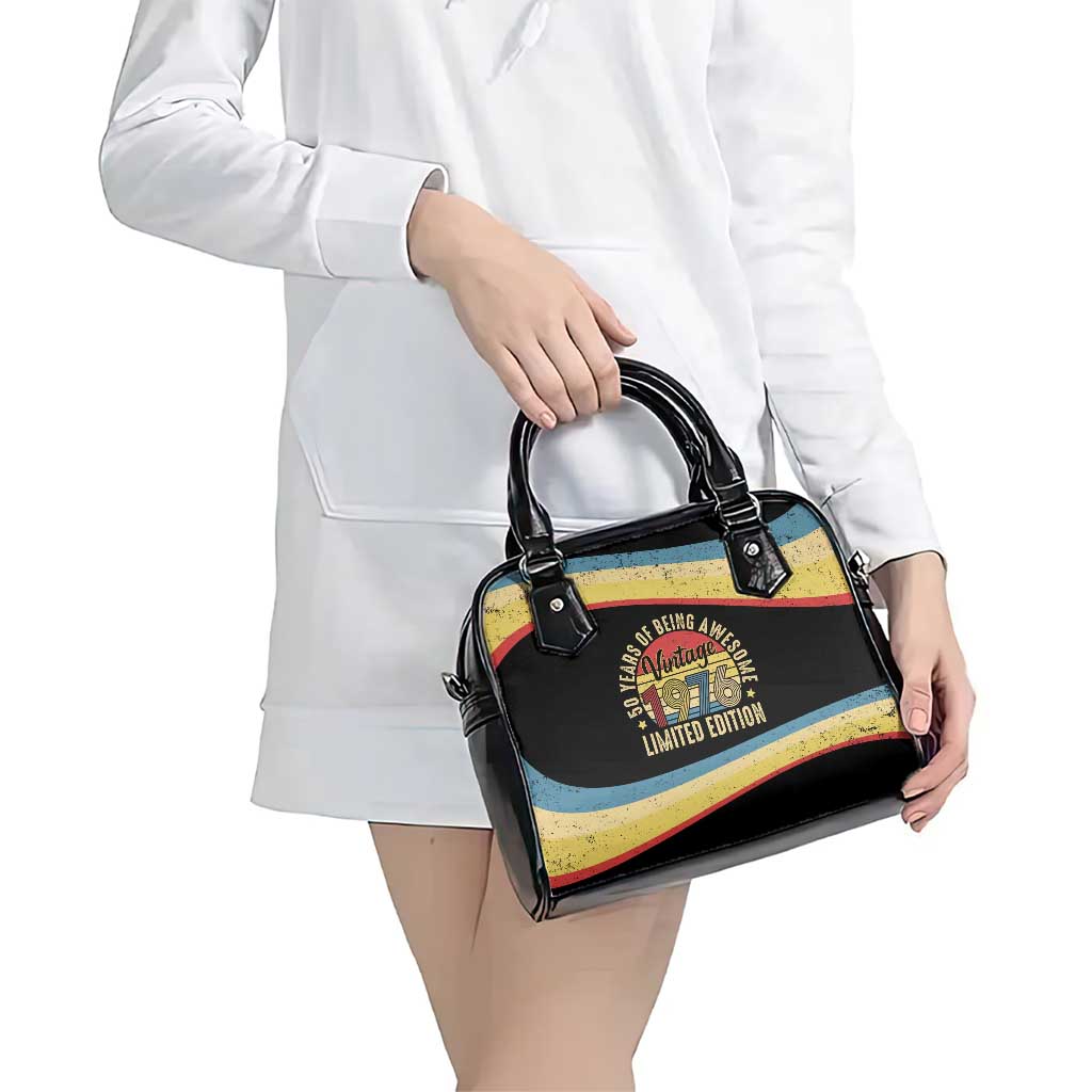 Vintage 1976 Birthday Celebration Shoulder Handbag 50th Birthday for Him - Retro Distressed Stripe Pattern