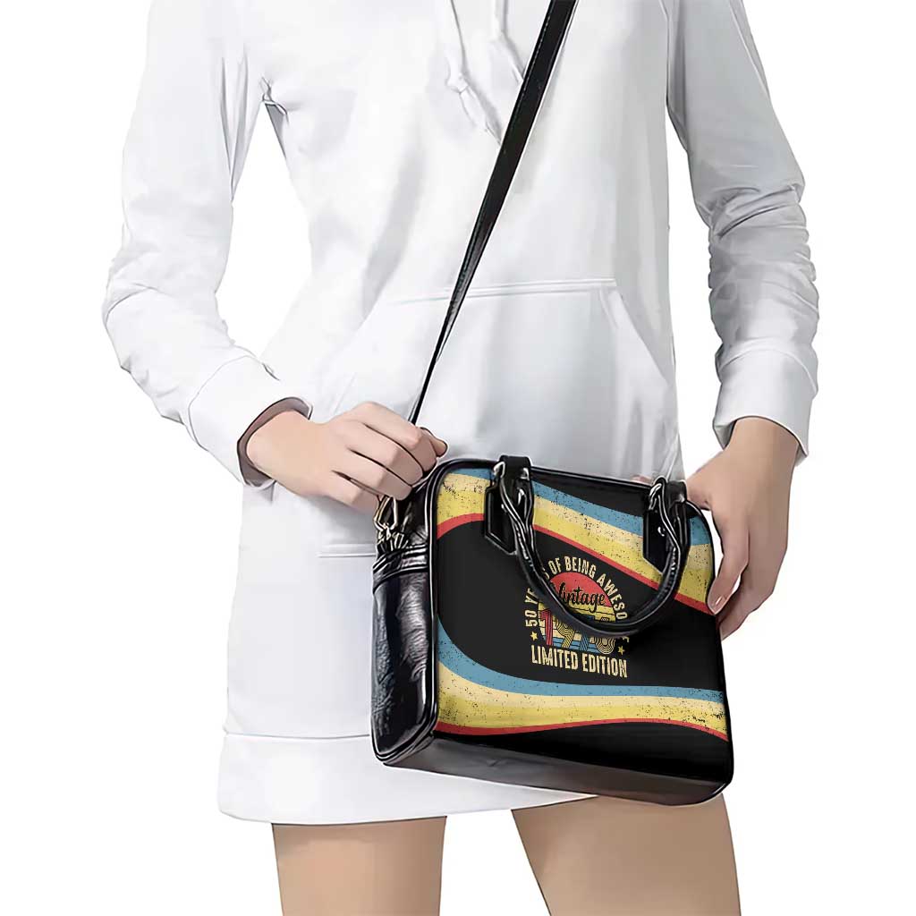 Vintage 1976 Birthday Celebration Shoulder Handbag 50th Birthday for Him - Retro Distressed Stripe Pattern