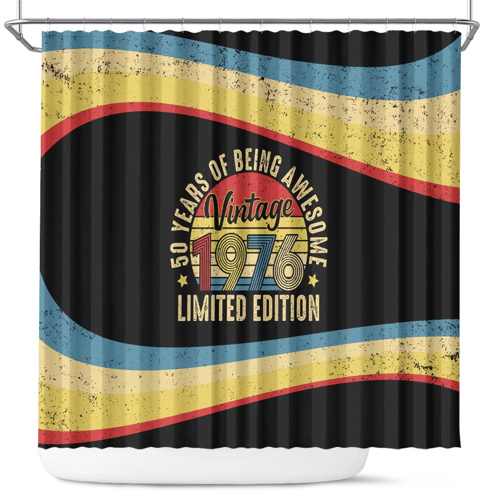 Vintage 1976 Birthday Celebration Shower Curtain 50th Birthday for Him - Retro Distressed Stripe Pattern