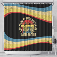 Vintage 1976 Birthday Celebration Shower Curtain 50th Birthday for Him - Retro Distressed Stripe Pattern