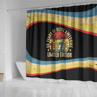 Vintage 1976 Birthday Celebration Shower Curtain 50th Birthday for Him - Retro Distressed Stripe Pattern