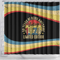Vintage 1976 Birthday Celebration Shower Curtain 50th Birthday for Him - Retro Distressed Stripe Pattern