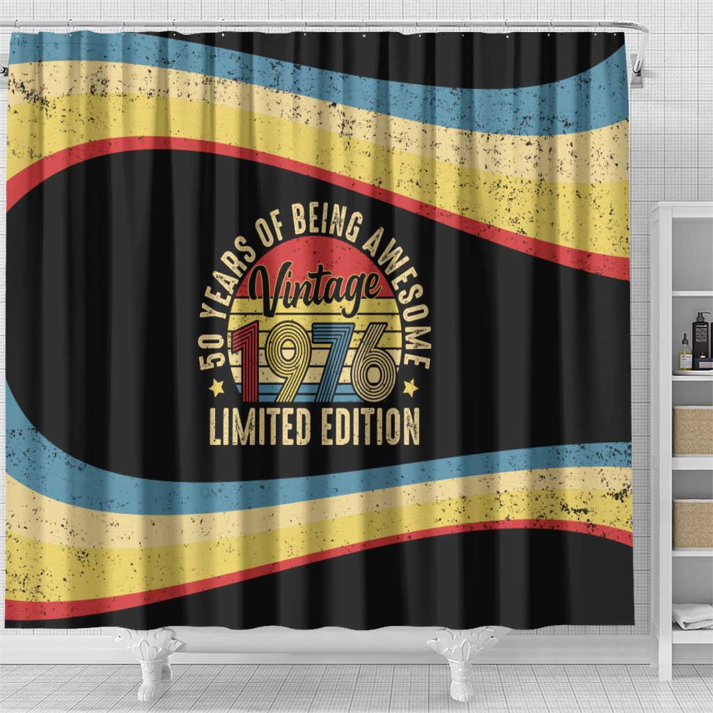 Vintage 1976 Birthday Celebration Shower Curtain 50th Birthday for Him - Retro Distressed Stripe Pattern