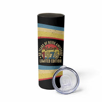 Vintage 1976 Birthday Celebration Skinny Tumbler 50th Birthday for Him - Retro Distressed Stripe Pattern