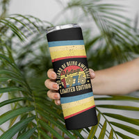 Vintage 1976 Birthday Celebration Skinny Tumbler 50th Birthday for Him - Retro Distressed Stripe Pattern