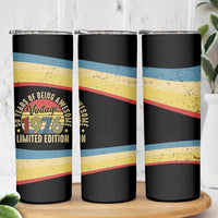 Vintage 1976 Birthday Celebration Skinny Tumbler 50th Birthday for Him - Retro Distressed Stripe Pattern