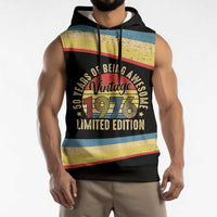 Vintage 1976 Birthday Celebration Sleeveless Hoodie 50th Birthday for Him - Retro Distressed Stripe Pattern