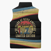 Vintage 1976 Birthday Celebration Sleeveless Puffer Jacket 50th Birthday for Him - Retro Distressed Stripe Pattern