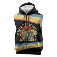 Vintage 1976 Birthday Celebration Sleeveless Zip Hoodie 50th Birthday for Him - Retro Distressed Stripe Pattern