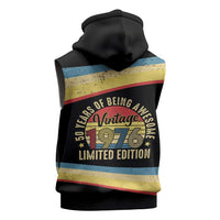 Vintage 1976 Birthday Celebration Sleeveless Zip Hoodie 50th Birthday for Him - Retro Distressed Stripe Pattern