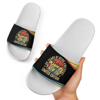 Vintage 1976 Birthday Celebration Slide Sandals 50th Birthday for Him - Retro Distressed Stripe Pattern