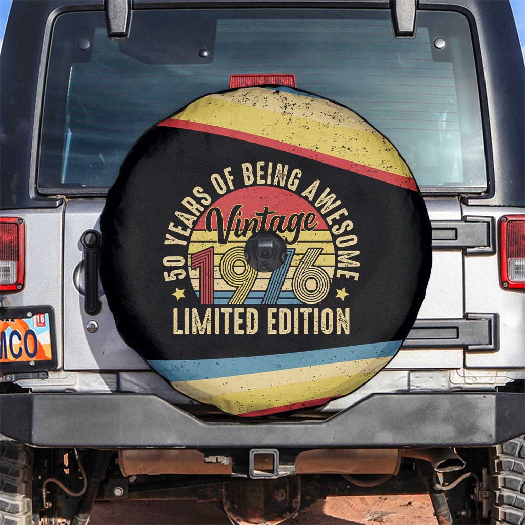 Vintage 1976 Birthday Celebration Spare Tire Cover 50th Birthday for Him - Retro Distressed Stripe Pattern