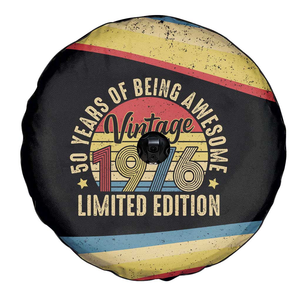 Vintage 1976 Birthday Celebration Spare Tire Cover 50th Birthday for Him - Retro Distressed Stripe Pattern