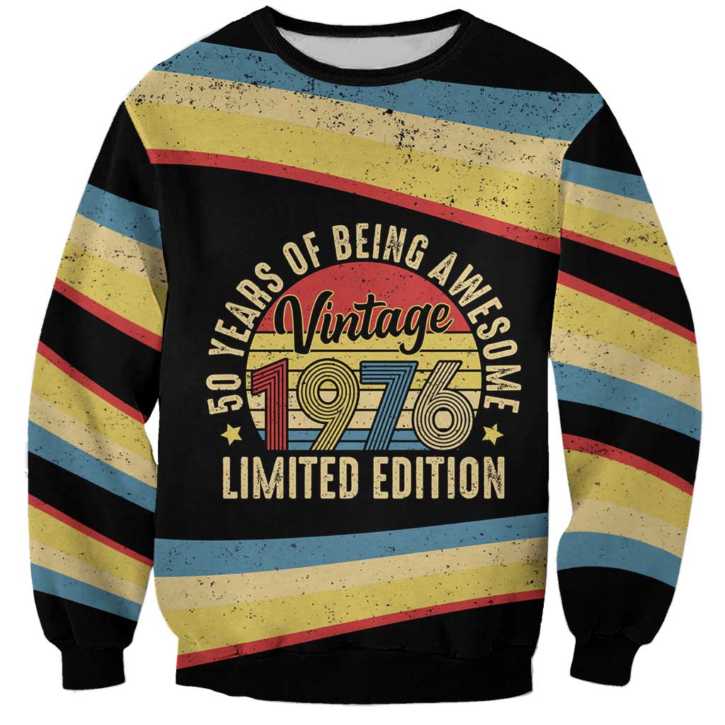 Vintage 1976 Birthday Celebration Sweatshirt 50th Birthday for Him - Retro Distressed Stripe Pattern