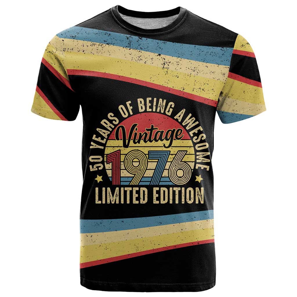 Vintage 1976 Birthday Celebration T Shirt 50th Birthday for Him - Retro Distressed Stripe Pattern