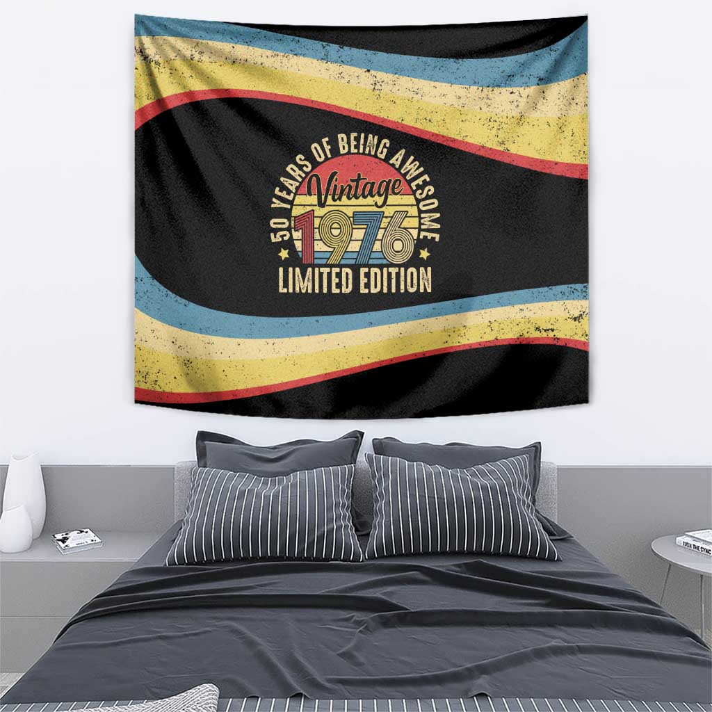 Vintage 1976 Birthday Celebration Tapestry 50th Birthday for Him - Retro Distressed Stripe Pattern
