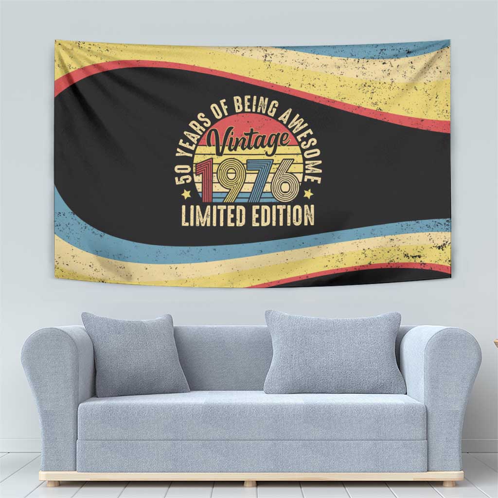 Vintage 1976 Birthday Celebration Tapestry 50th Birthday for Him - Retro Distressed Stripe Pattern